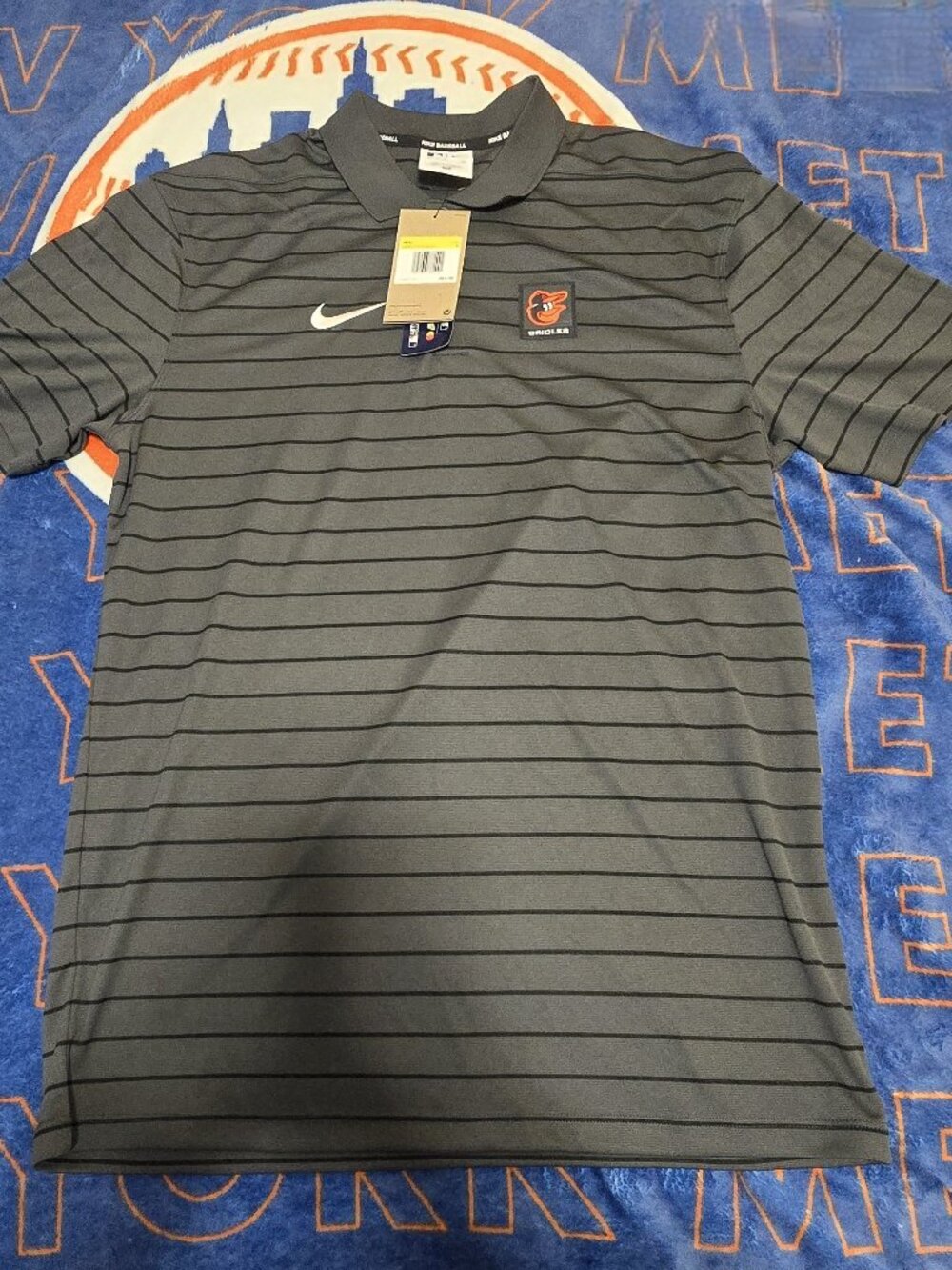 Baltimore Orioles Shirt Men S Black Gray Striped MLB Baseball Nike Dri Fit Polo